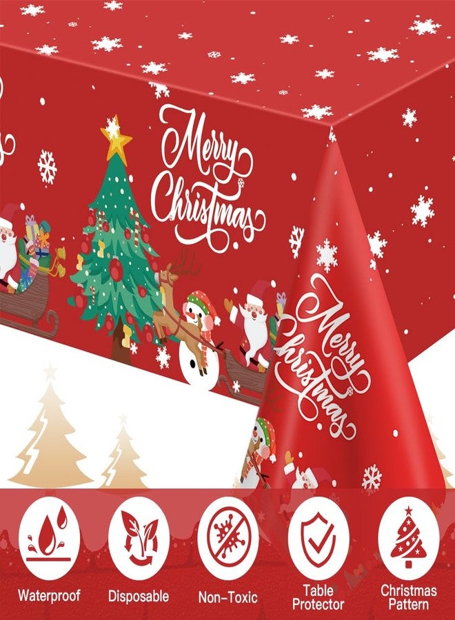 Leislam Christmas Tablecloth, 2PCS Disposable Red Plastic Tablecloth, 54 x 108 Inch Christmas Decorations Table Cloth, Xmas Tree Snowman Table Cover for Rectangle Tables for Xmas Holiday Party Favors Supplies - Image 5